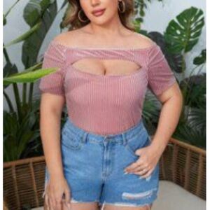 SHEIN velvet pink Off-Shoulder Top